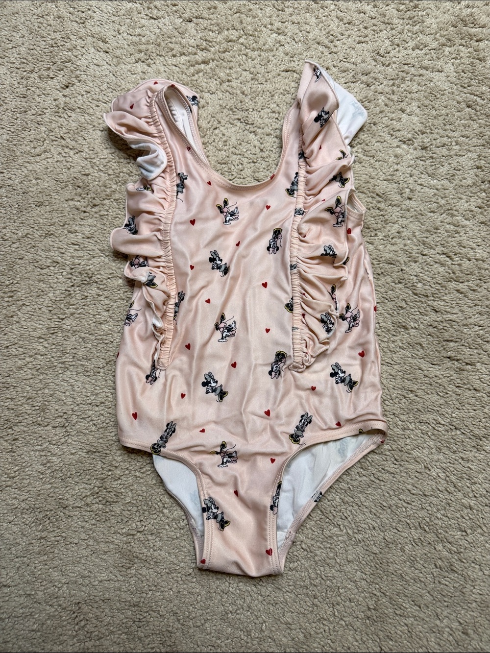 H&M Girls Pink Ruffle One-Piece Swimsuit with Cute Character Print